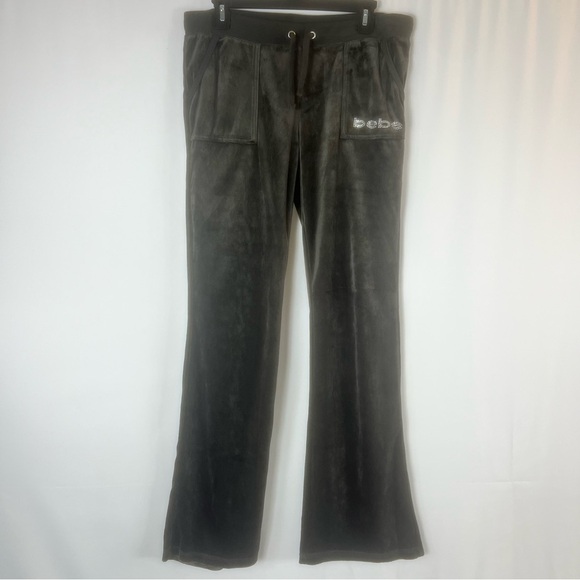 Bebe,  Velvet Joggers, Y2L 90’s sweatpants Low Rise Flare Bebe Gray  XL - Picture 1 of 17